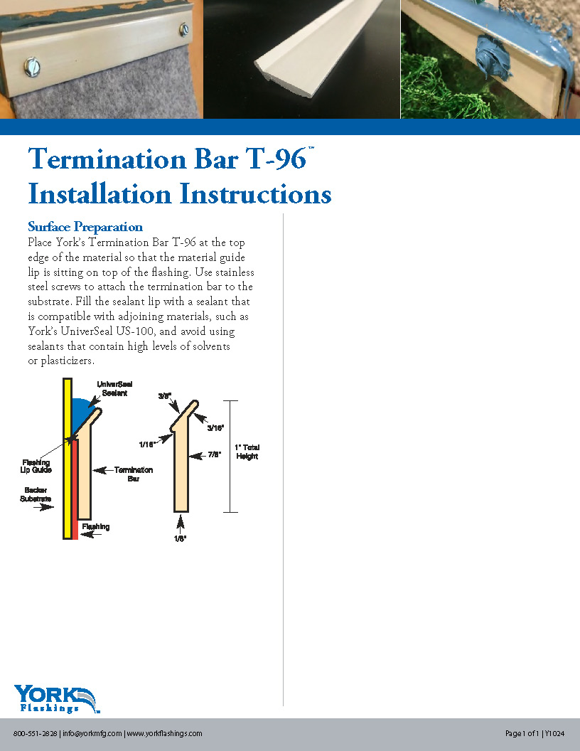 Termination Bar T-96 Installation Instructions